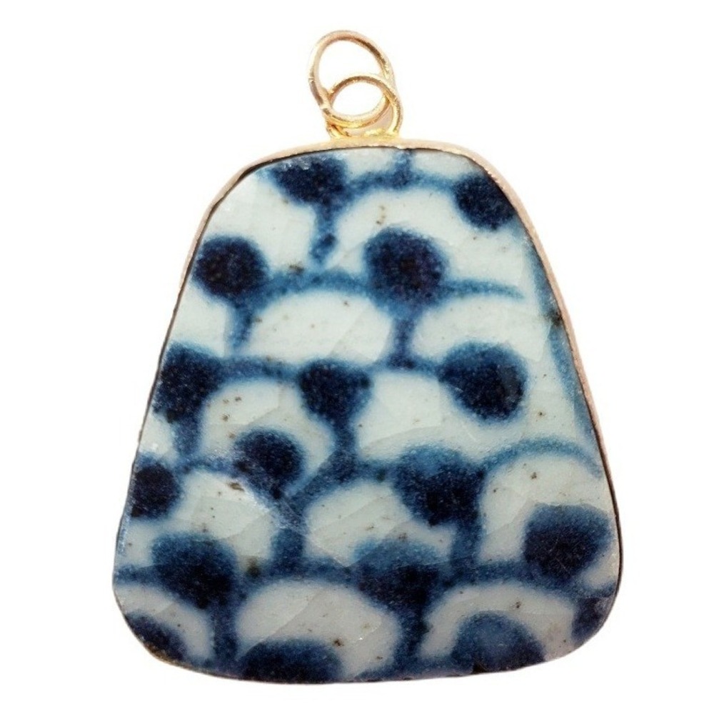 Vintage Repurposed Blue & White‎ Pottery Shard Jewelry Pendant Ming Chinoiserie